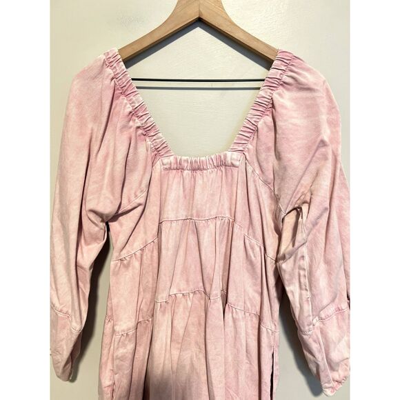 Free People Blue Jean Babydoll Mini Dress in Washed Pink Women's Size Small - Picture 8 of 10